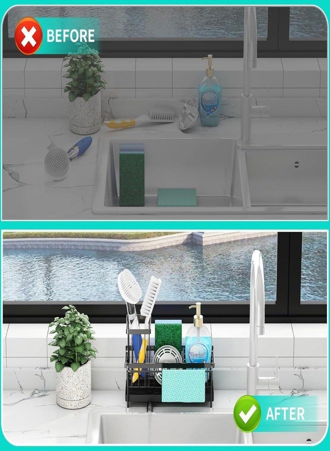 DMDENT Kitchen Sink Caddy Draining Rack - Metal Sponge Holder for Rustproof 304 Stainless Steel Kitchen Sink Organizer for Sponges, Brushes, & Soap Bottles - Fast Draining & Space-Saving - Image 5