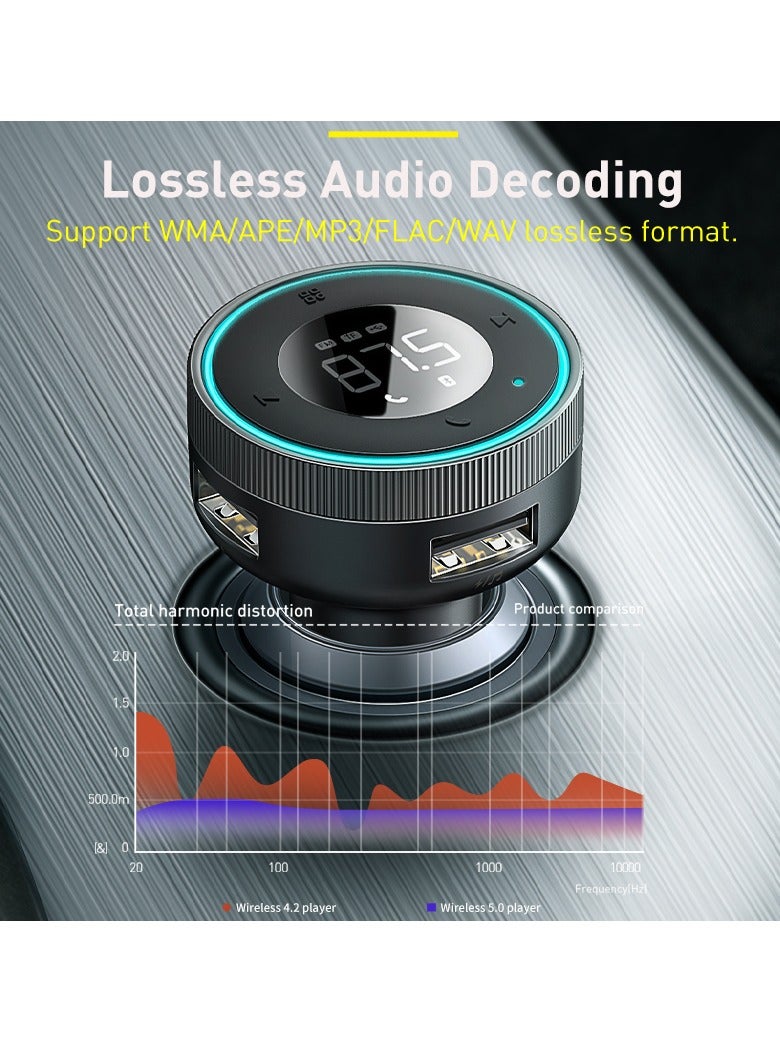 بيسوس جهاز إرسال FM للسيارة لاسلكي بلوتوث 5.0 USB شاحن سريع تلقائي Aux راديو مشغل Mp3 مجموعة أدوات السيارة بدون استخدام اليدين متوافقة مع جميع أنواع المركبات - Image 4