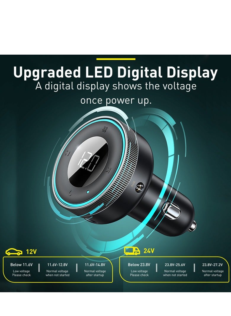 بيسوس جهاز إرسال FM للسيارة لاسلكي بلوتوث 5.0 USB شاحن سريع تلقائي Aux راديو مشغل Mp3 مجموعة أدوات السيارة بدون استخدام اليدين متوافقة مع جميع أنواع المركبات - Image 3