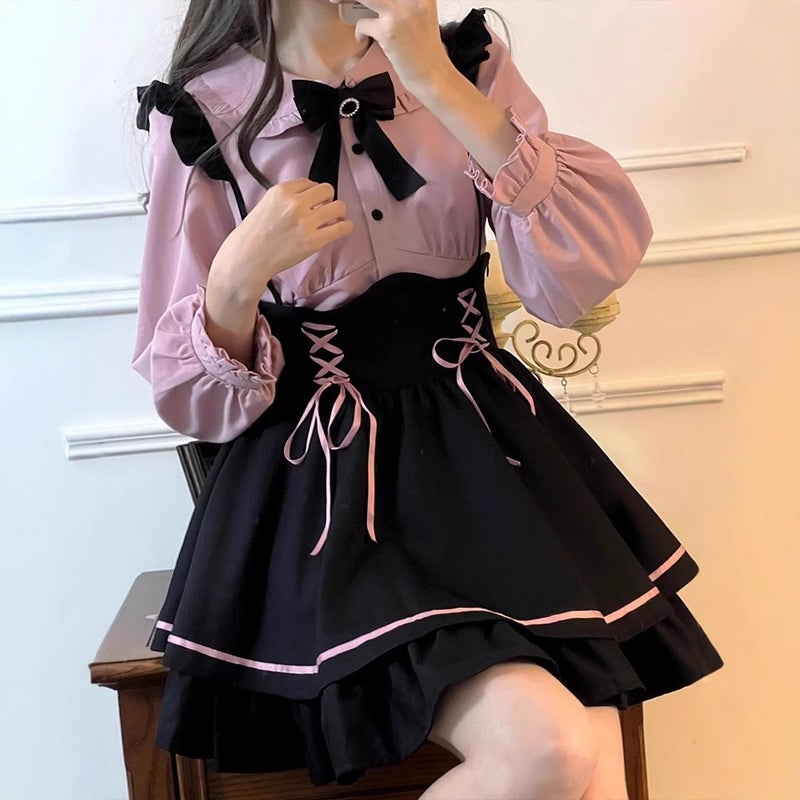 Japanese Sweet Cute Dress Princess Skirt Shirt Strap Skirt Suit Two-Piece Live Explosions A Generation Of Hair - Image 3