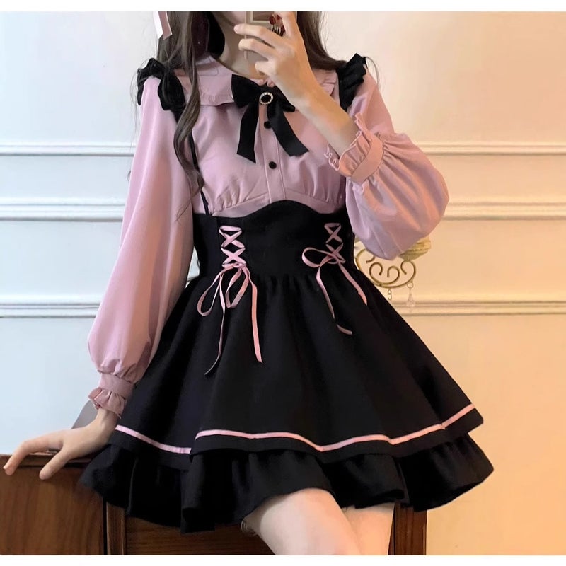 Japanese Sweet Cute Dress Princess Skirt Shirt Strap Skirt Suit Two-Piece Live Explosions A Generation Of Hair - Image 2