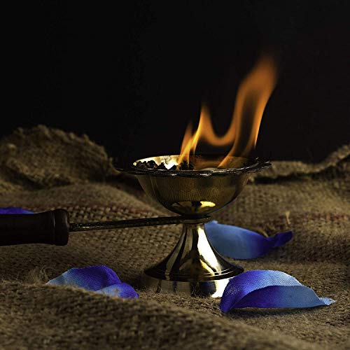 ROLIMOLI Brass Incense Burner with Long Wooden Handle Dhoop Pot Loban Burner Dhooni Dhoop Dani Dhuni 2.5inch Set of 1 - Image 1