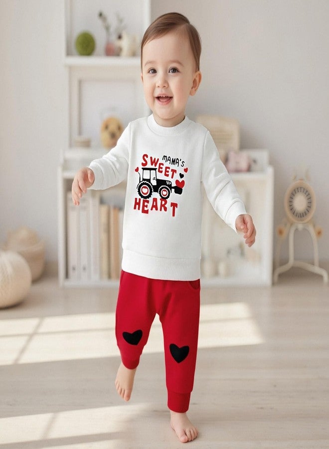 LouVasabuce Valentines Baby Boy Outfit Infant Toddler Boys Tractor Heart Sweatshirt Top Pants Valentine Day Clothes Set, Red, 3-6 months - Image 3