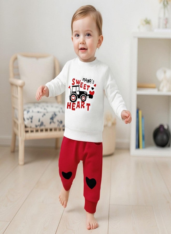 LouVasabuce Valentines Baby Boy Outfit Infant Toddler Boys Tractor Heart Sweatshirt Top Pants Valentine Day Clothes Set, Red, 3-6 months - Image 4