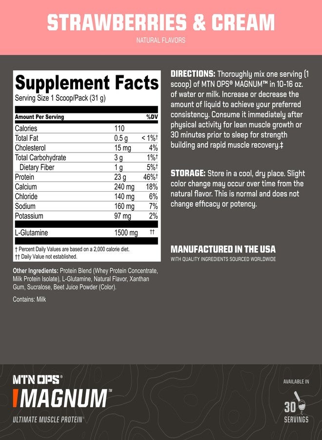 MTN OPS Magnum Strawberries & Cream Protein Powder, 23g of Whey Isolate Protein & Milk Protein with BCAAs, Zero Sugar & Gluten Free, 30-Servings - Image 3
