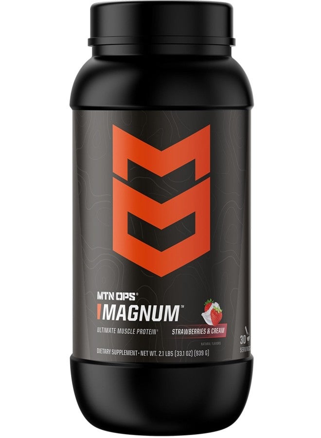 MTN OPS Magnum Strawberries & Cream Protein Powder, 23g of Whey Isolate Protein & Milk Protein with BCAAs, Zero Sugar & Gluten Free, 30-Servings - Image 1