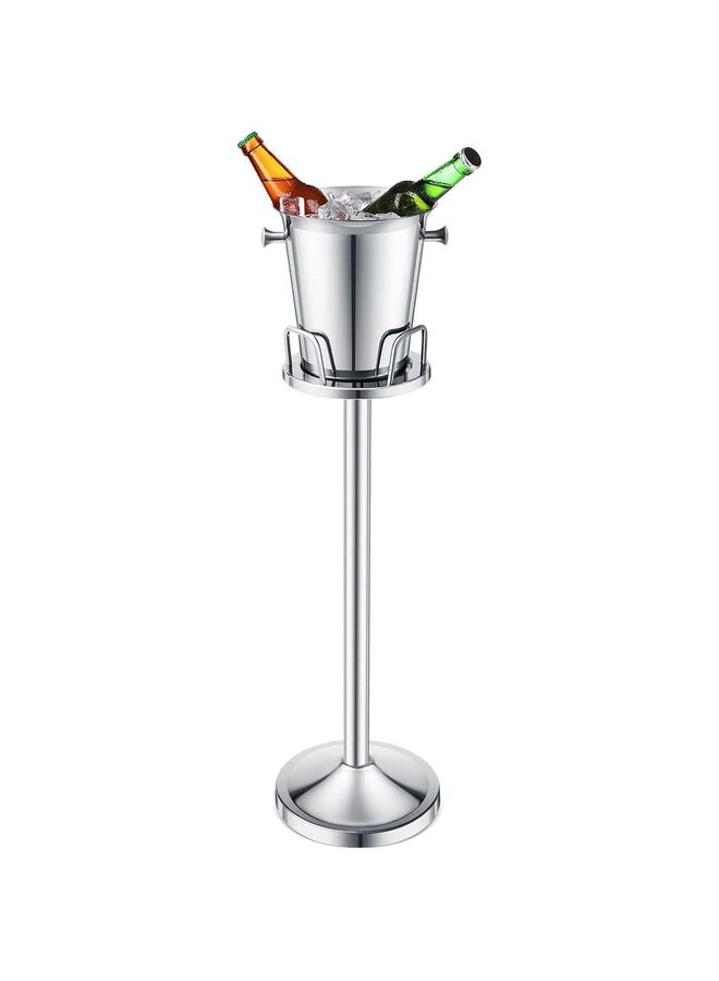Silver Ice Bucket with Stand, Handles, Scoop and Bottle Opener, Gallon Ice Cooler Bucket for Beer, Chiller, Outdoor or Indoor Use - Image 1