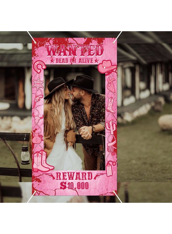 Sanixin Large Cowgirl Cowboy Party Decorations Western Wanted Photo Frame Banner for Wild West Birthda Decoration Supplies (Pink) - Image 5