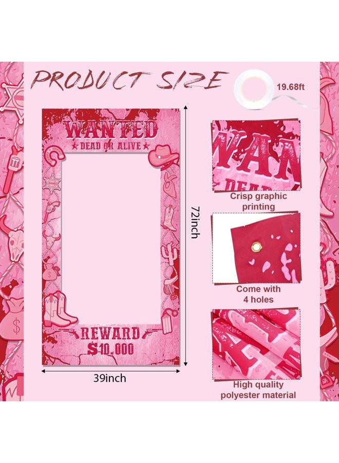 Sanixin Large Cowgirl Cowboy Party Decorations Western Wanted Photo Frame Banner for Wild West Birthda Decoration Supplies (Pink) - Image 2