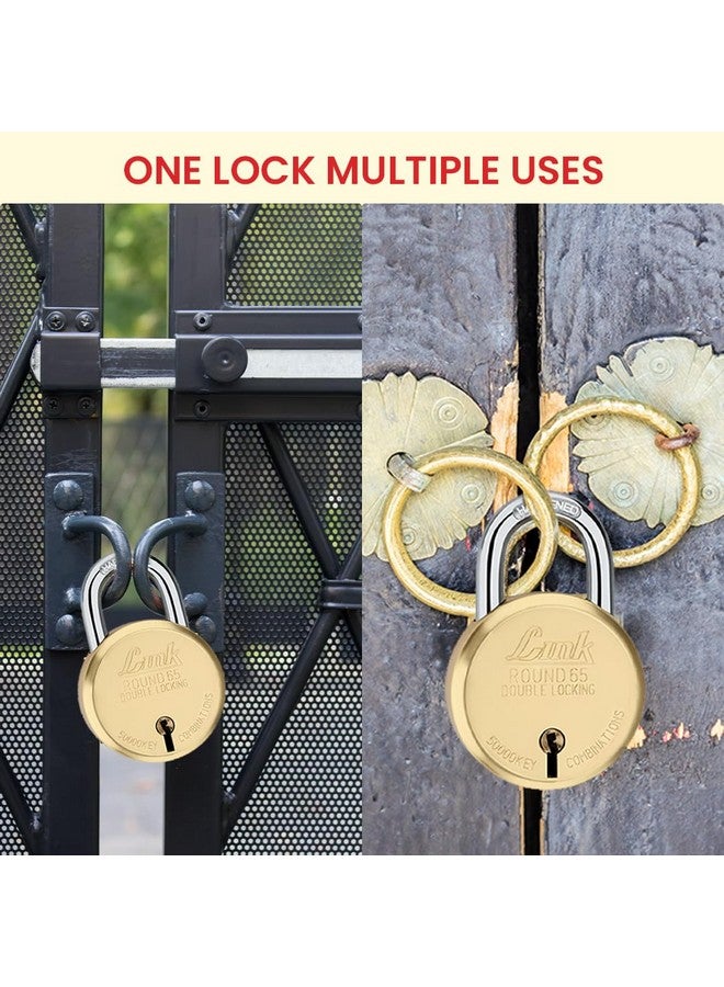 Link® 65mm New Round Lock | Brass Body and Liver | Double Locking | 3 Silver Keys | 1 Padlock | Made in India - Image 5