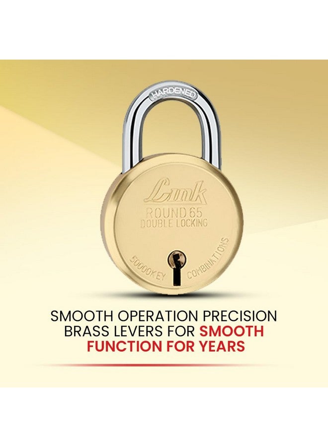 Link® 65mm New Round Lock | Brass Body and Liver | Double Locking | 3 Silver Keys | 1 Padlock | Made in India - Image 3