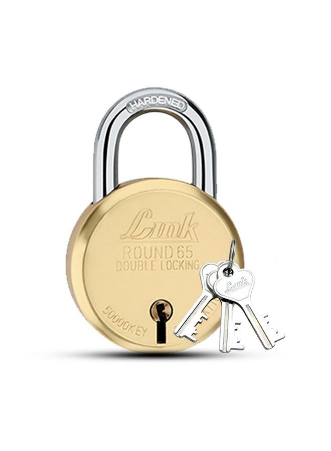 Link® 65mm New Round Lock | Brass Body and Liver | Double Locking | 3 Silver Keys | 1 Padlock | Made in India - Image 1