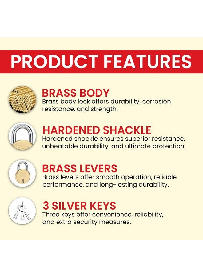 Link® 65mm New Round Lock | Brass Body and Liver | Double Locking | 3 Silver Keys | 1 Padlock | Made in India - Image 2