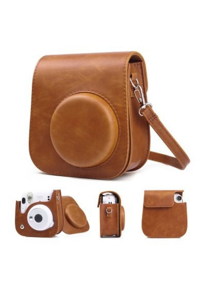 Generic Fuji Poly Mini12/SE/99/11/8/7 /90 Camera Retro Leather Fit Bag 40 Gold Small-Color:Mini90 Retro Bag Brown + Photo Bag Brown⚑  - Image 3