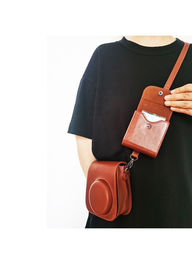 Generic Fuji Poly Mini12/SE/99/11/8/7 /90 Camera Retro Leather Fit Bag 40 Gold Small-Color:Mini90 Retro Bag Brown + Photo Bag Brown⚑  - Image 1
