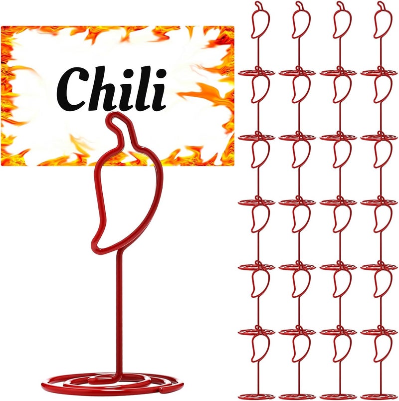 AceOrbit 24 Pcs Chili Cook off Decorations Pepper Cards Holder Table Number Holders Metal Spicy Festival Chili Cookoff Supplies Photo Card Stands for Mexican Parties, Competitions & Events(Red) - Image 1