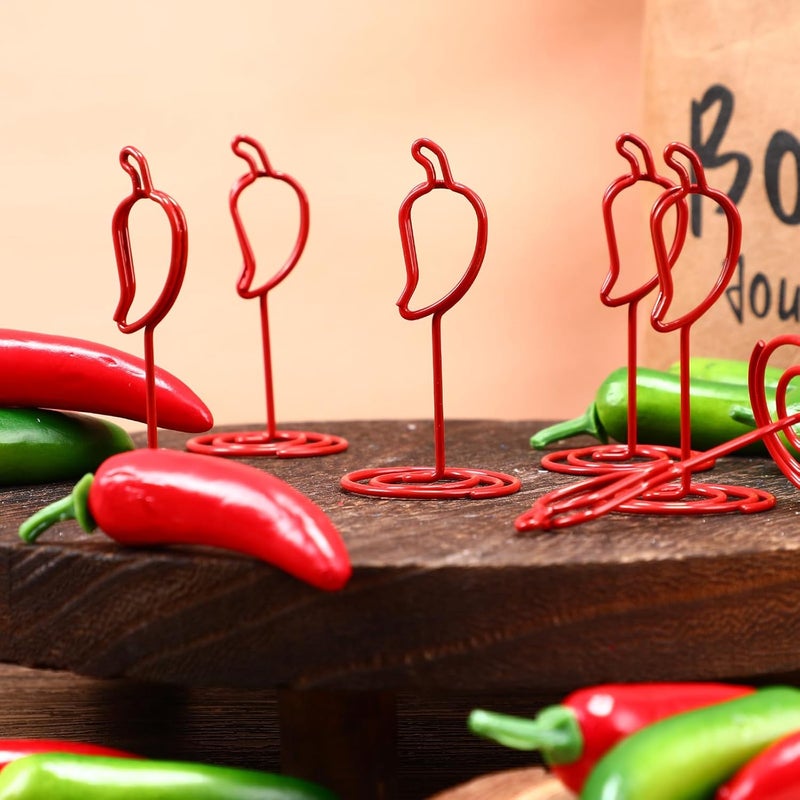 AceOrbit 24 Pcs Chili Cook off Decorations Pepper Cards Holder Table Number Holders Metal Spicy Festival Chili Cookoff Supplies Photo Card Stands for Mexican Parties, Competitions & Events(Red) - Image 3