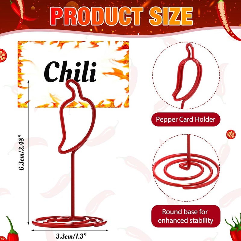 AceOrbit 24 Pcs Chili Cook off Decorations Pepper Cards Holder Table Number Holders Metal Spicy Festival Chili Cookoff Supplies Photo Card Stands for Mexican Parties, Competitions & Events(Red) - Image 2
