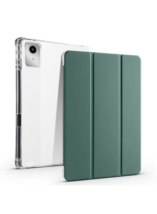 PROMASS Case Cover For Lenovo Tab M11 / Xiaoxin Pad 11 2024 3-fold Clear TPU Leather Tablet Case with Pen Slot Deep Green