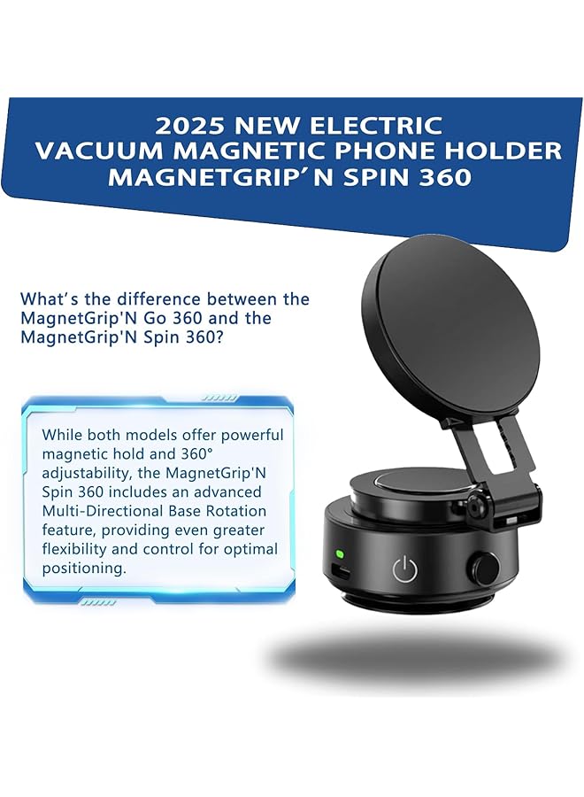 KASTWAVE 2025 New Vacuum Magnetic Phone Holder, 360掳 Spin Extendable Car Mount, Strong Magnetgrip For Secure Hold, Pro 2.0 Dashboard & Windshield Phone Stand For Iphone & Android (Black) - Image 3