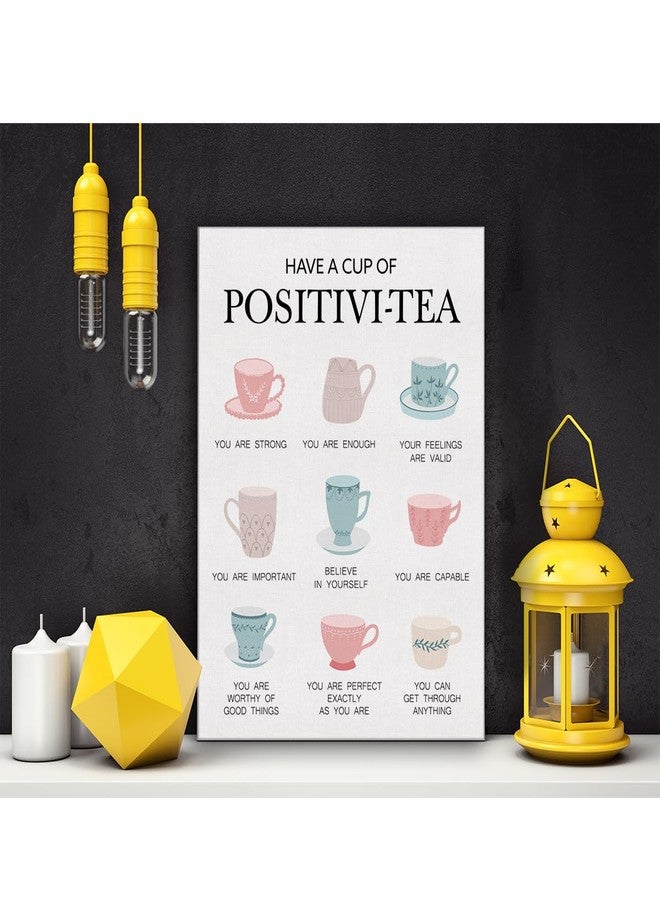 Hijie Self Affirmation Mental Health Poster Canvas Wall Art for Home Office Decor - Have a Cup of Positivi Tea Canvas Print Wall Art Painting Ready to Hang Gifts - Easel & Hanging Hook 12x15 Inch - Image 4