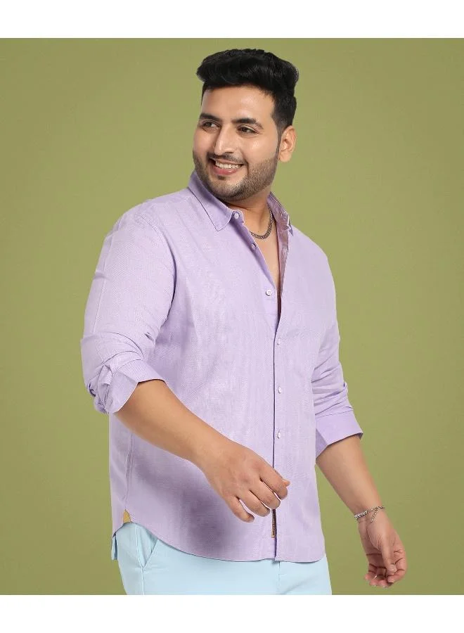 Instafab Plus Men's Lavender Self-Design Striped Shirt