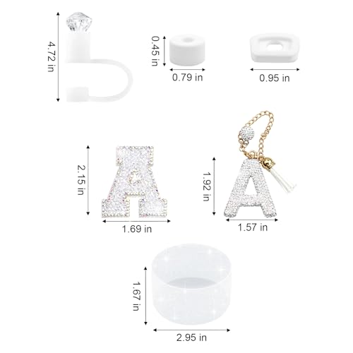Hpebl 6PCS White for Stanley Cup Accessories Set 30/40 OZ Silver Bling Rhinestone Initials Charms for Stanley Decorations Tumbler Accessories Including Diamond Straw Topper, Spill Stopper（Letter A） - Image 3