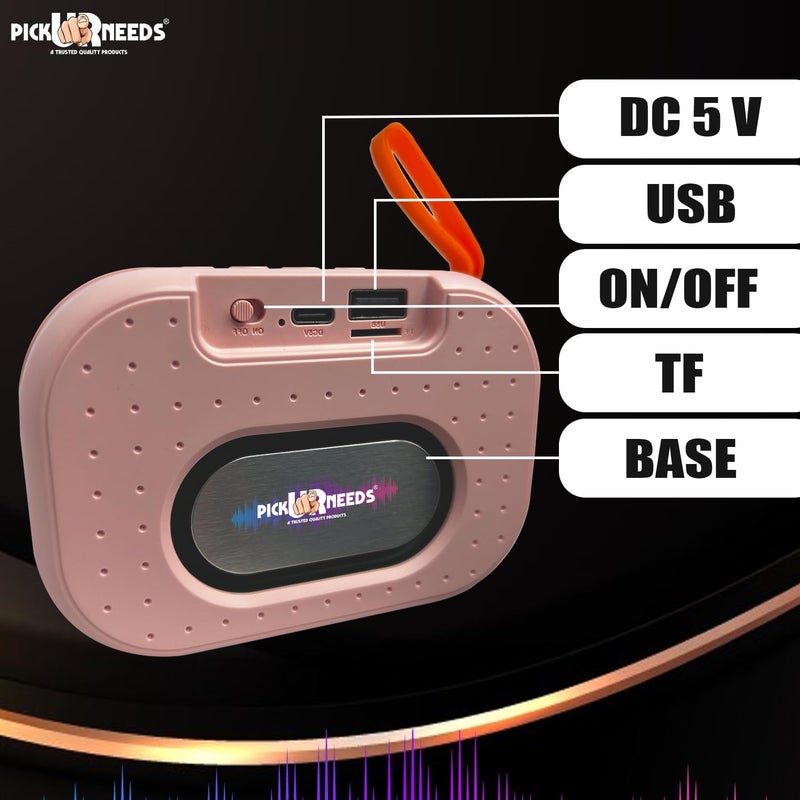 Pick Ur Needs Rechargeable Wireless 2 Side Bass Loud Speaker with USB/TF Card Support Portable 5 W Bluetooth Speaker (Pink) - Image 2