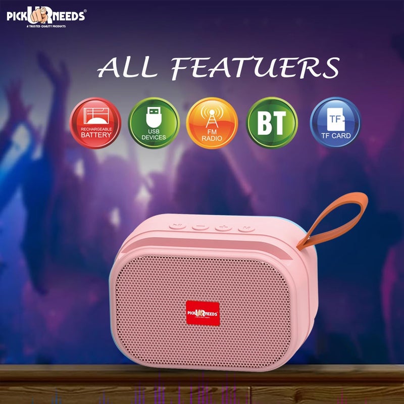 Pick Ur Needs Rechargeable Wireless 2 Side Bass Loud Speaker with USB/TF Card Support Portable 5 W Bluetooth Speaker (Pink) - Image 4