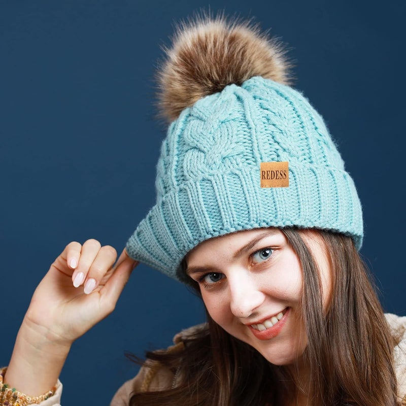 REDESS Women Winter Pompom Beanie Hat with Warm Fleece Lined, Thick Slouchy Snow Knit Skull Ski Cap - Image 5