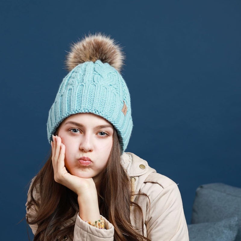 REDESS Women Winter Pompom Beanie Hat with Warm Fleece Lined, Thick Slouchy Snow Knit Skull Ski Cap - Image 4