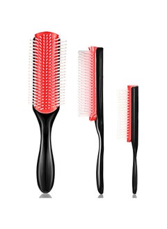 Patelai Patelai 3 Sizes 9-Row and 5-Row Cushion Nylon Hair Brush for Natural Curly Hair, Travel Detangling Brush Comb for Women Men Volumizing Shaping Separating Defining Curls Hair Salon (Red Black)  - Image 1
