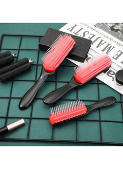 Patelai Patelai 3 Sizes 9-Row and 5-Row Cushion Nylon Hair Brush for Natural Curly Hair, Travel Detangling Brush Comb for Women Men Volumizing Shaping Separating Defining Curls Hair Salon (Red Black)  - Image 2