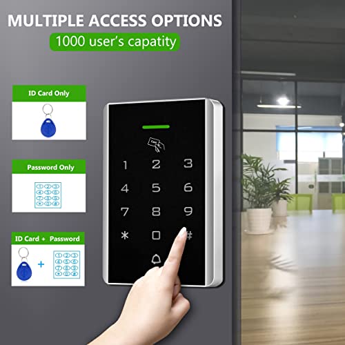 toncont Door Access Control Keypad, 125KHz Proximity ID Card Access Control System, Support 1000 Users Door Access Control, Stand-Alone Keypad + 5PCS Keychains for Entry Access Controller Gate Opener - Image 2