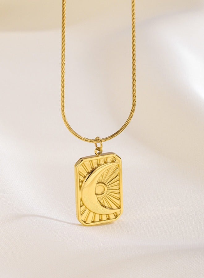 قلادة قمر ذهبية للنساء، مصنوعة من الفولاذ المقاوم للصدأ، قلادة على شكل عملة معدنية - Image 1