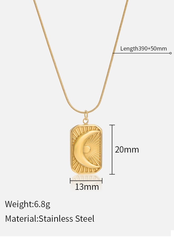 قلادة قمر ذهبية للنساء، مصنوعة من الفولاذ المقاوم للصدأ، قلادة على شكل عملة معدنية - Image 2