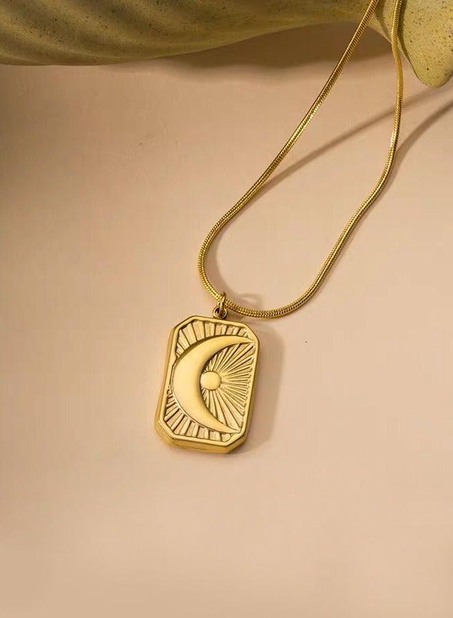 قلادة قمر ذهبية للنساء، مصنوعة من الفولاذ المقاوم للصدأ، قلادة على شكل عملة معدنية - Image 4