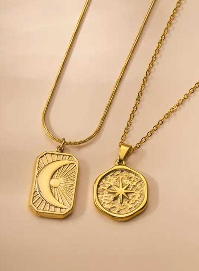 قلادة قمر ذهبية للنساء، مصنوعة من الفولاذ المقاوم للصدأ، قلادة على شكل عملة معدنية - Image 5