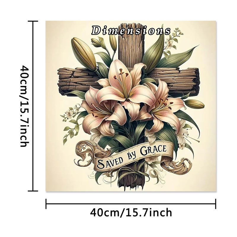 MBNTJHT Cross Paint by Numbers Kit for Adults,DIY Flowers and Cross Paint by Number Kits for Beginners,Unframed Digital Acrylic Art Painting Kits for Home Decor Gifts 16X16 Inch. - Image 2
