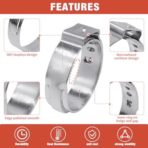AKIHISA 360Pcs 16 Sizes Single Ear Hose Clamps, 5.3-36.1mm Stainless Steel_304 Crimp Hose Clamps Cinch Rings Assortment Kit for Automotive, Pipe, Plumbing - Image 3