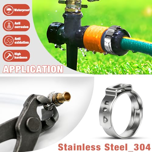 AKIHISA 360Pcs 16 Sizes Single Ear Hose Clamps, 5.3-36.1mm Stainless Steel_304 Crimp Hose Clamps Cinch Rings Assortment Kit for Automotive, Pipe, Plumbing - Image 4