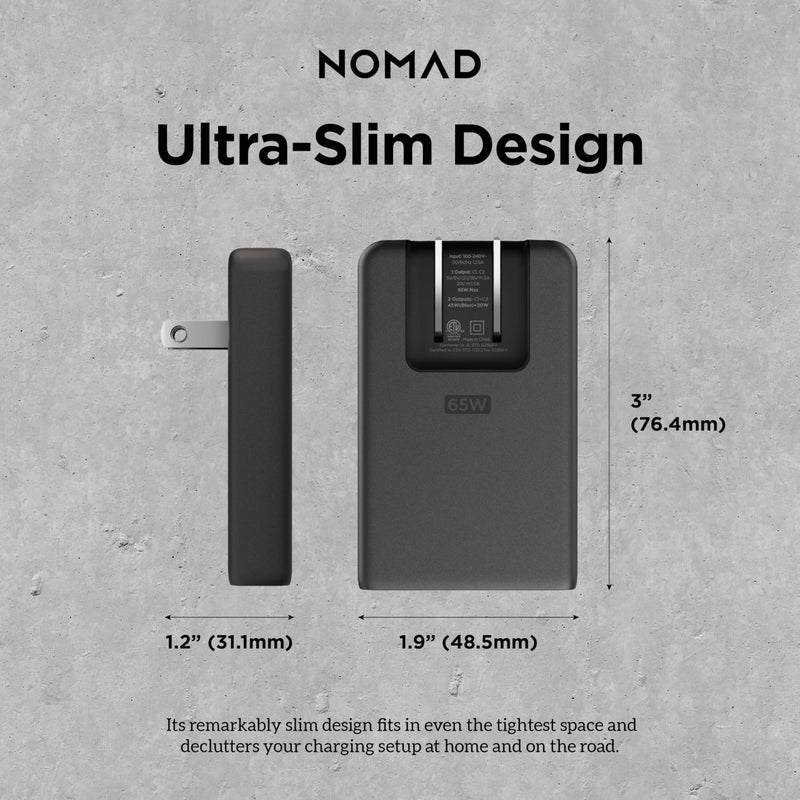 Nomad 65w Slim Power Adapter Carbide, Flat Wall Charger with Dual USB C Cable Ports, Flat Charger Block with Fast Charge Ports, Slim Charger Block Flat USB C Wall Plug and Wall Charger - Image 4