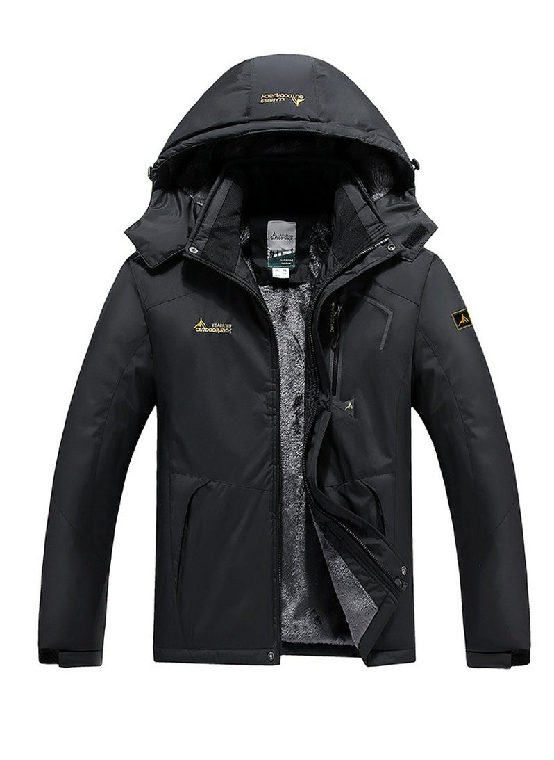 Loquat Men's Thicken Ski Jacket Warm Winter Waterproof Windbreaker Hooded Snowboarding Coat Black  - Image 1