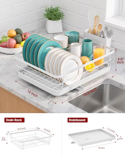 Sakugi Stainless Steel Dish Drying Rack for Kitchen Counter, Sink Organization and Storage Essentials with Silverware & Utensil Holder, Home and Apartment Decor, 12''W x 15.5''L, White - Image 3