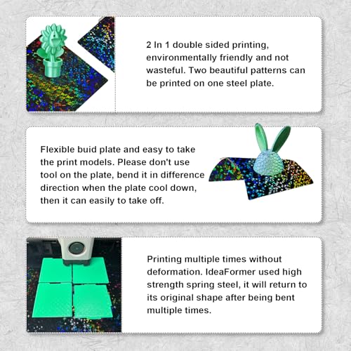 IdeaFormer-3D Rainbow Confetti PEF+Galaxy PEY Smooth Build Plate for Bambu Lab X2D X1 X1C X1E P1P P1S P2S A1, Holographic Spring Steel Sheet X2D P2S P1S Plate for Bambu Lab 3D Printer 257x257mm - Image 5