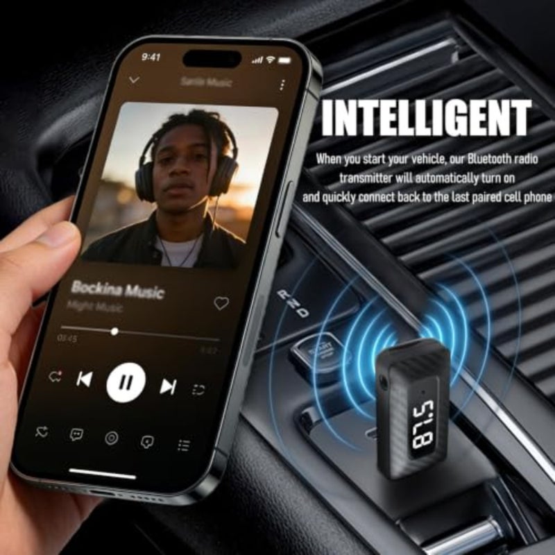 USB Bluetooth Adapter for Car Stereo, Wireless 5.3 FM Transmitter Receiver, Universal Audio Dongle for Home Stereo, Computer, TV, AUX and FM Connection, Plug and Play, Hands-Free Call, Black, 1PC - Image 2