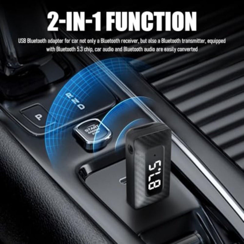 USB Bluetooth Adapter for Car Stereo, Wireless 5.3 FM Transmitter Receiver, Universal Audio Dongle for Home Stereo, Computer, TV, AUX and FM Connection, Plug and Play, Hands-Free Call, Black, 1PC - Image 5