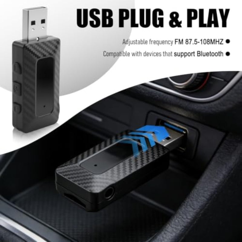 USB Bluetooth Adapter for Car Stereo, Wireless 5.3 FM Transmitter Receiver, Universal Audio Dongle for Home Stereo, Computer, TV, AUX and FM Connection, Plug and Play, Hands-Free Call, Black, 1PC - Image 4