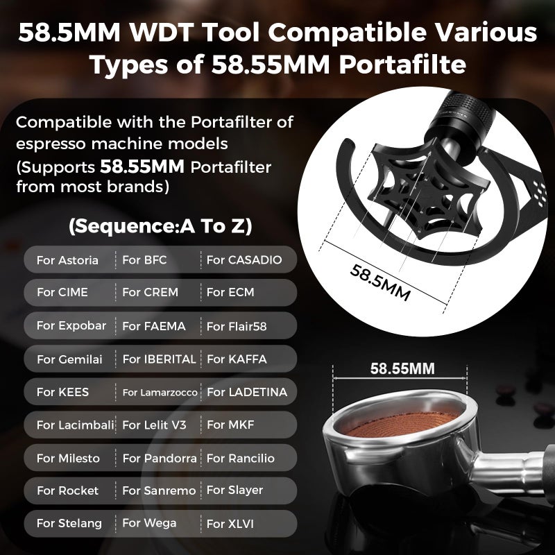 IKAPE Mantis WDT Distribution Tool with Clean Brush, 58.5mm Espresso Stirrer Distribution Tool for Barista, 8 Needle Espresso Stirrer with Dosing Funnel &Stand, Adjustable Needle Height, Walnut Handle - Image 2