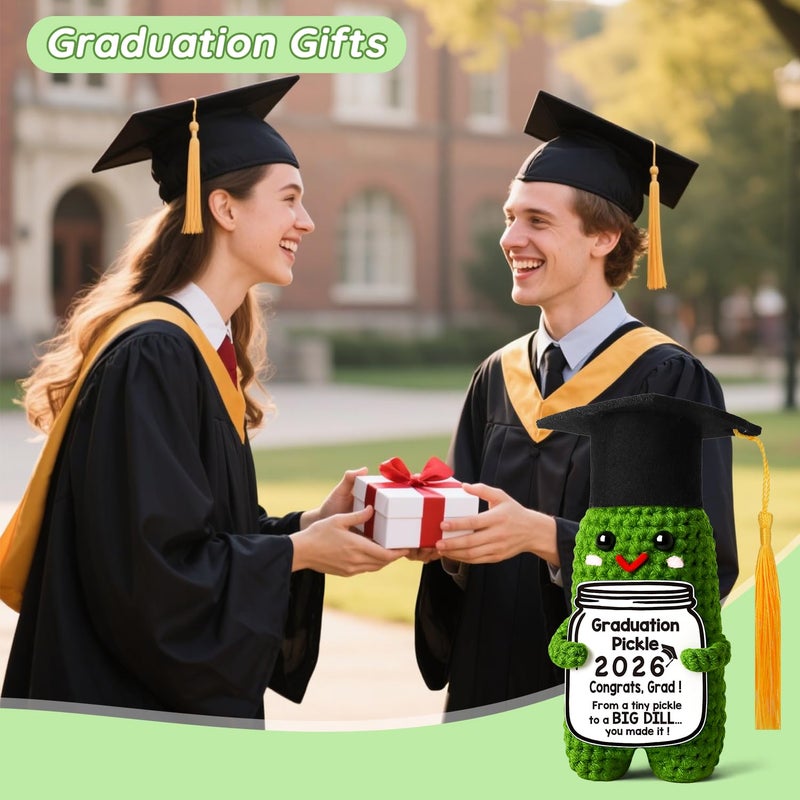 MAMAGIFTREE Graduation Gifts Graduation Decorations 2026 Pickle Funny Handmade Crochet Grad Gifts for Him Her Graduation Cards- Cute Congrats Class High School College Congrats Grad Sign - Image 3